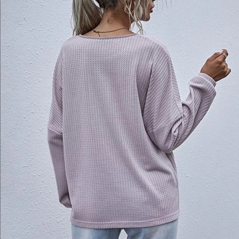 Waffle knit long sleeve top fall spring - Picture 2 of 6